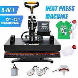 5 in 1 T Shirt Press Professional Swing-Away Heat Press Machine 1400W 15x15in