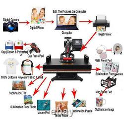 5in1 Heat Press Machine Digital Transfer Sublimation for Cap T-Shirt Mug 15x11