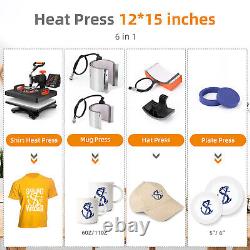 6 in 1 Heat Press Machine 12''×15'' Sublimation Transfer T-Shirt Mug Plate Hat