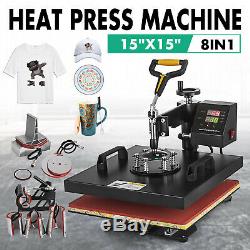 8IN1 Combo Heat Press Machine 15x15 Sublimation Transfer T-Shirt Mug Plate Hat