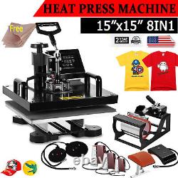 8IN1 Combo Heat Press Machine 15x15 Sublimation Transfer T-Shirt Plate Hat Mug