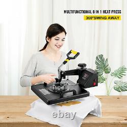 8IN1 Combo T-Shirt Heat Press Transfer 15x15 Cap DIY Printer Swing Away GREAT