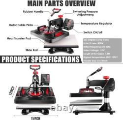 8IN1 Heat Press Machine 12x15 Swing Away Sublimation Transfer Digital T-Shirt