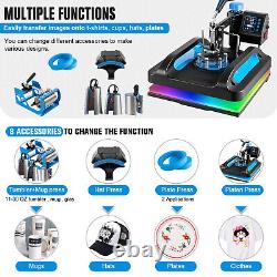 8IN1 Heat Press Machine 15x15 Sublimation Transfer T-Shirt Mug Plate Hat Blue