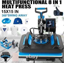8IN1 Heat Press Machine 15x15 Transfer Sublimation T-Shirt Mug Plate Hat