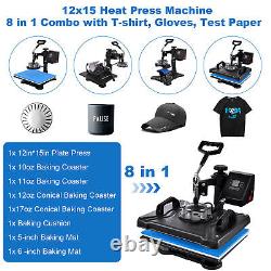 8 IN1 Heat Press Machine 12x15 Sublimation Transfer T-Shirt Mug Plate Hat New