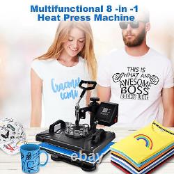 8 IN1 Heat Press Machine 12x15 Sublimation Transfer T-Shirt Mug Plate Hat New