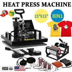 8 IN 1 15X15 Heat Press Machine Digital Transfer For T-Shirt Mug Hat Plate Cap