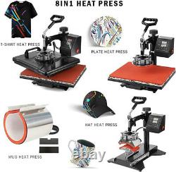 8 IN 1 15x12 Combo T-Shirt Mug Hat Heat Press Machine Transfer Sublimation DIY