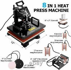 8-IN-1 Combo Heat Press Machine 15x12 Sublimation Transfer T-Shirt Mug Plate-