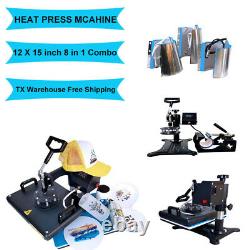 8 in1 Combo Heat Press Machine Digital Transfer Printing T-shirt Hat Mug 12X15