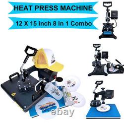 8 in1 Digital Heat Press Machine Combo Transfer Printing T-shirt Mug Hat 12X15