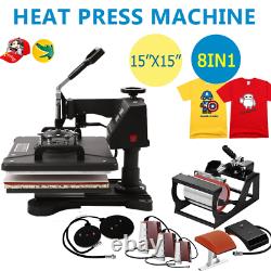 8 in1 Heat Press Machine 360°Swing T-Shirt Hat Mug Printing Press 15x15 USA