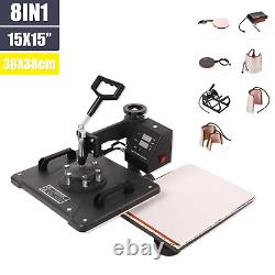 8 in1 Heat Press Machine 360°Swing T-Shirt Hat Mug Printing Press 15x15 USA