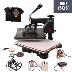 8 in1 Heat Press Machine 360°Swing T-Shirt Hat Mug Printing Press 15x15 USA