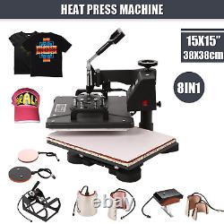 8 in1 Heat Press Machine 360°Swing T-Shirt Hat Mug Printing Press 15x15 USA