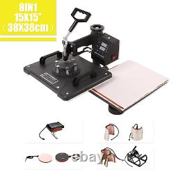 8 in1 Heat Press Machine 360°Swing T-Shirt Hat Mug Printing Press 15x15 USA