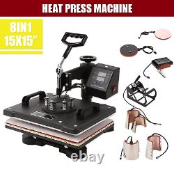 8 in1 Heat Press Machine 360°Swing T-Shirt Hat Mug Printing Press 15x15 USA