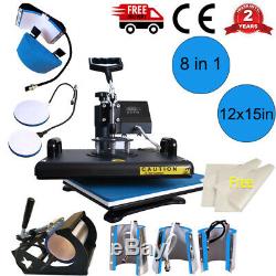 8 in 1 Combo Heat Press Machine Sublimation 1215in for T-shirt Mug Plate Hat US