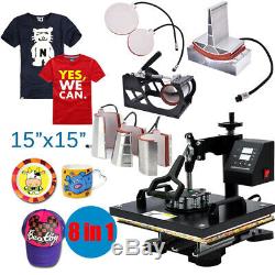 8 in 1 Heat Press Machine Digital Transfer Sublimation T-Shirt Mug Hat 15x15