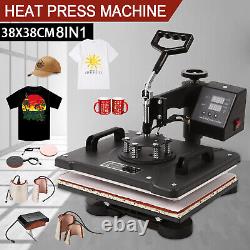 8 in 1 Heat Press Machine Swing Away T-Shirt Mug Hat 15x15 Digital Transfer