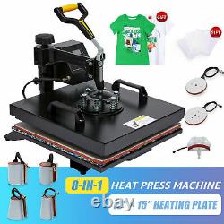 8-in-1 T Shirt Heat Press Machine w 15x15in Heat Pad for Shirts Mugs Plates