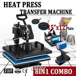 8in1 Heat Press Transfer Machine 15''x12'' Sublimation Printer Mug T-shirt Cap