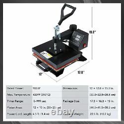 900W T Shirt Press Professional 360 Swing-Away Heat Press Machine 12x10 Inch