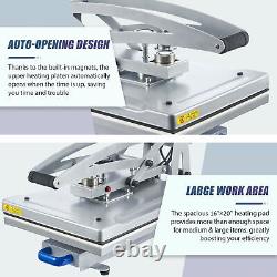 Auto Open T Shirt Heat Press Machine with 16x20 Heat Pad Slide Out Base Magnets