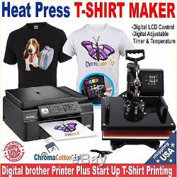 Brother Printer Plus Heat Press T-shirt Maker Machine Complete Starter Pack