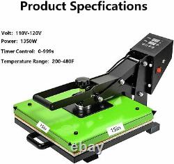 Green 15x15in Digital Heat Press Transfer T-Shirt Sublimation Press Machine DIY