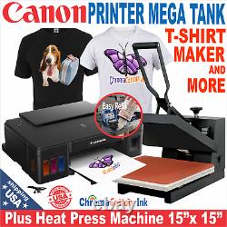 HEAT PRESS 15X15 MACHINE PLUS CANON MEGA TANK PRINTER T-SHIRT MAKER START Bundle