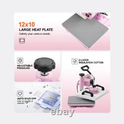 Heat Press Machine 12x10 in 2 in 1 with Hat Press for T-Shirts Caps Pink