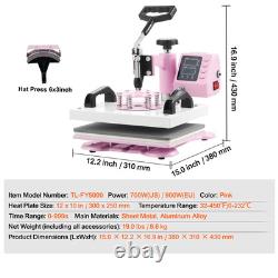 Heat Press Machine 12x10 in 2 in 1 with Hat Press for T-Shirts Caps Pink