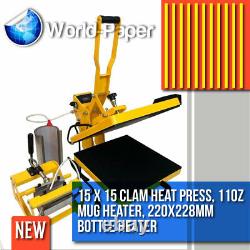 Heat Press Machine 15 x 15 Clam Shell for T-Shirts with Mug and Tumbler Maker