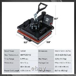 Heat Press Machine Professional 360 Swing-Away T Shirt Press 12x15 Inch 1250W