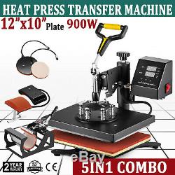 New 5 in 1 Digital Transfer Sublimation Heat Press Machine for T-Shirt Mug 12X10
