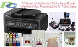PC UNIVERSAL SUBLIMATION BUNDLE WITH PRINTER, 5-IN-1 HEAT PRESS & T-SHIRT, Mugs
