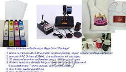 PC UNIVERSAL SUBLIMATION BUNDLE WITH PRINTER, 5-IN-1 HEAT PRESS & T-SHIRT, Mugs