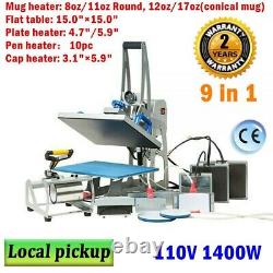 Pickup 9 In 1 Combo 15x15in T-shirt Heat Press Machine for Mug / Pen / Cap Plate