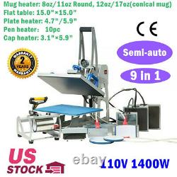 Pickup 9 In 1 Combo 15x15in T-shirt Heat Press Machine for Mug / Pen / Cap Plate