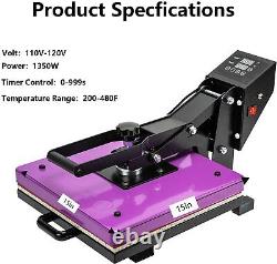 Purple Digital Heat Press Transfer T-Shirt Sublimation Press Machine DIY 15 x 15