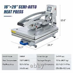 Semi Auto T Shirt Press Clamshell Heat Press Machine w Slide Out Base 16x20 Inch