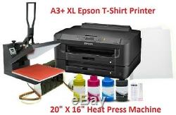 Sublimation Printer 7210 T-Shirt Press Bundle Kit, 16x20 Heat Press, Paper+Ink