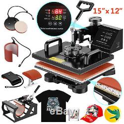 Teflon 12x15 Heat Press Machine 5 in 1 T-Shirts Combo Kit Sublimation Swing