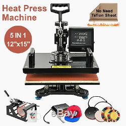 Teflon 12x15 Heat Press Machine 5 in 1 T-Shirts Combo Kit Sublimation Swing