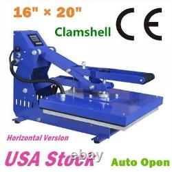 USA 110V 16 x 20 Auto Open T-Shirt Heat Press Machine Horizontal Clamshell