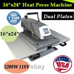 US 16x24 Dual Platen Sublimation Heat Press Machine for T-shirt Cloth Tile
