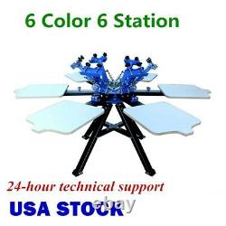 US-6 Color 6 Station Silk Screen Printing Double Rotary T-shirt Press Printer