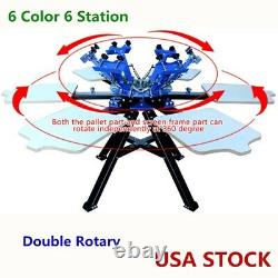 US-6 Color 6 Station Silk Screen Printing Double Rotary T-shirt Press Printer